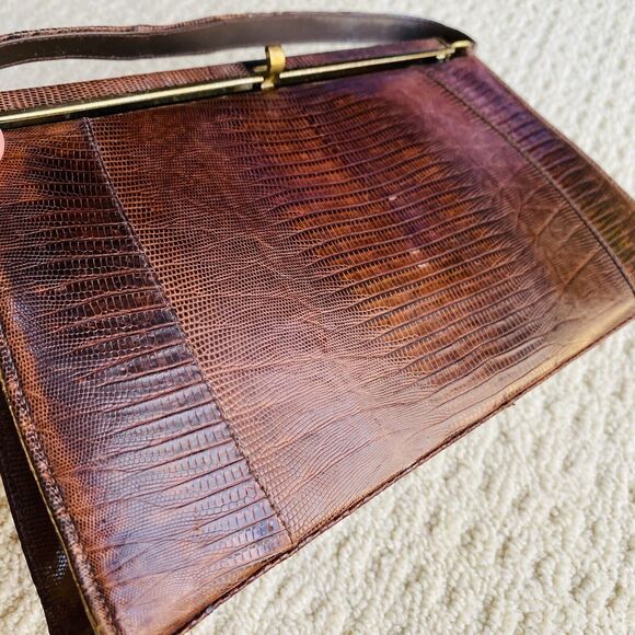 VTG Lizard Snake Alligator Skin Purse Caramel Brown Textured Leather Pocketbook - Picture 3 of 15